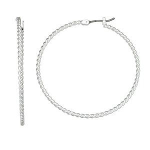 Napier Silver Tone Twisted Thin Hoop Earrings